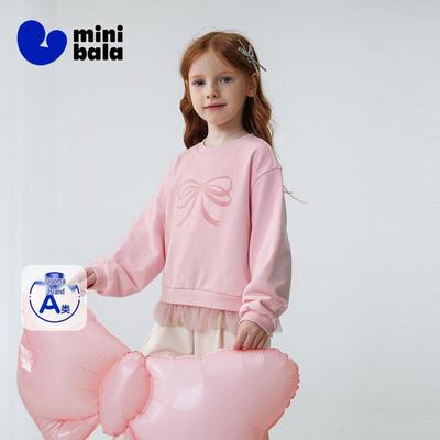 Minibala Girls' Mesh Spliced Bowknot Sweatshirt