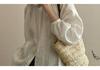 Spring/Summer 2026 Artistic Loose-Fit Plus Size Women's Linen Shirt with Pleated Stand Collar and Long Sleeves