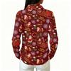 Women's Christmas Print Long Sleeve Button Down Casual Top with Collar and Side Slits