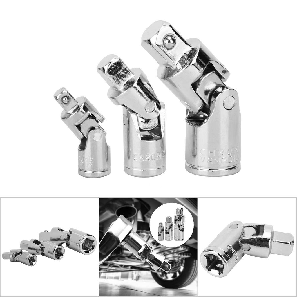3 Pcs Universal Joint CR V Steel Mirror Polished Quenched Adapter 14in 38in 12in