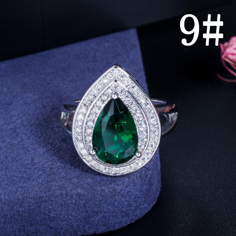 CMM Classic Women Engagement Party Jewelry High Quality Big Tear Drop Green Rings with Zirconia