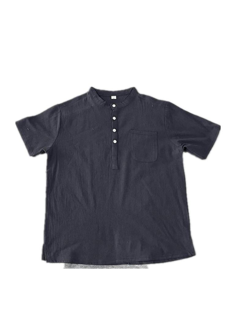 Pánská polokošile s polorozepnutým límcem ve stylu japonské streetové módy | Volný střih, krátký rukáv, klopy s pěti špičkami