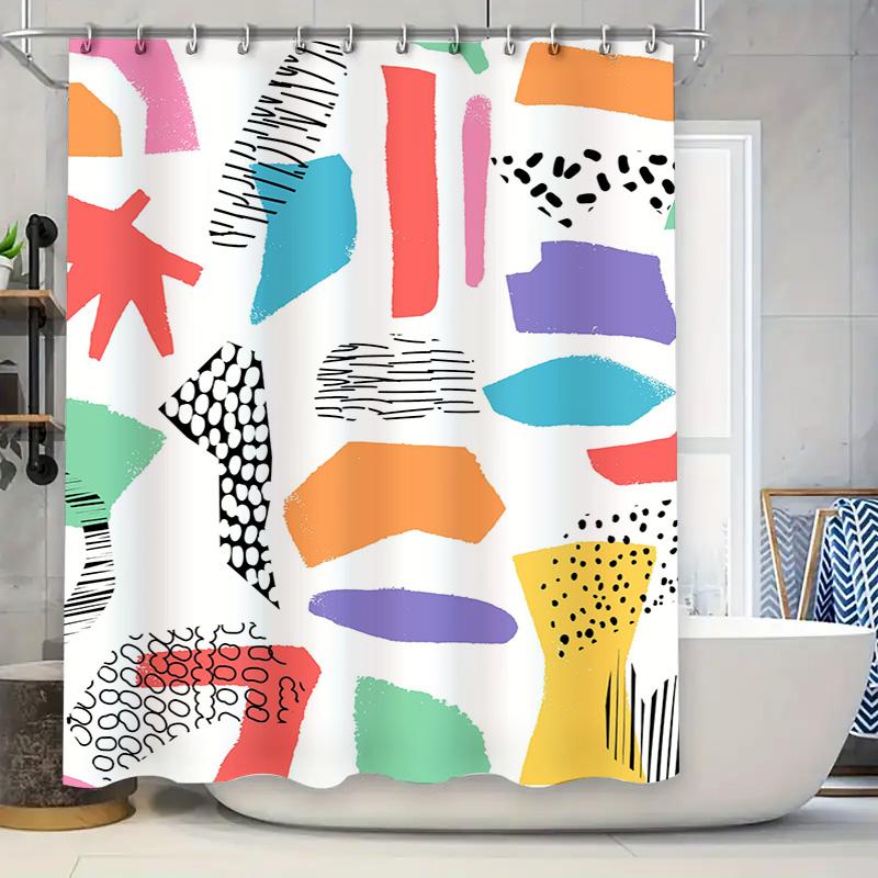 

Colorful Geometric Shower Curtain Bold Abstract Design For Modern Bathrooms Polyester Fabric With Hooks Set Multicolor Decorativ W60H190(CM)-1 Pcs