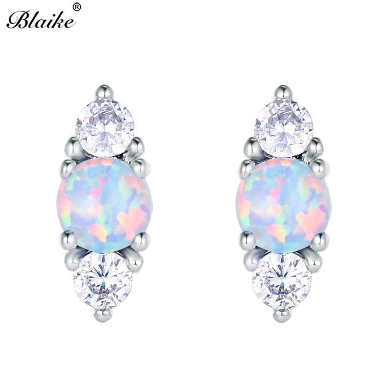 Náušnice z ryzího stříbra 925 kulaté bílé modré ohnivé opály pro ženy malé zirkonové náušnice s rodným kamenem dvojité náušnice dámské šperky