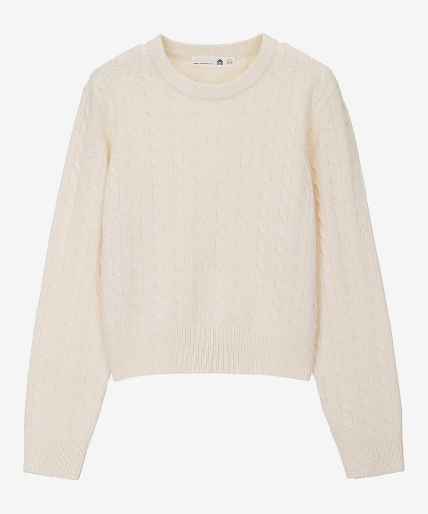 BASIC HOUSE Women'S Cable Round Neck Crop Knit Oatmeal Lykt7201
