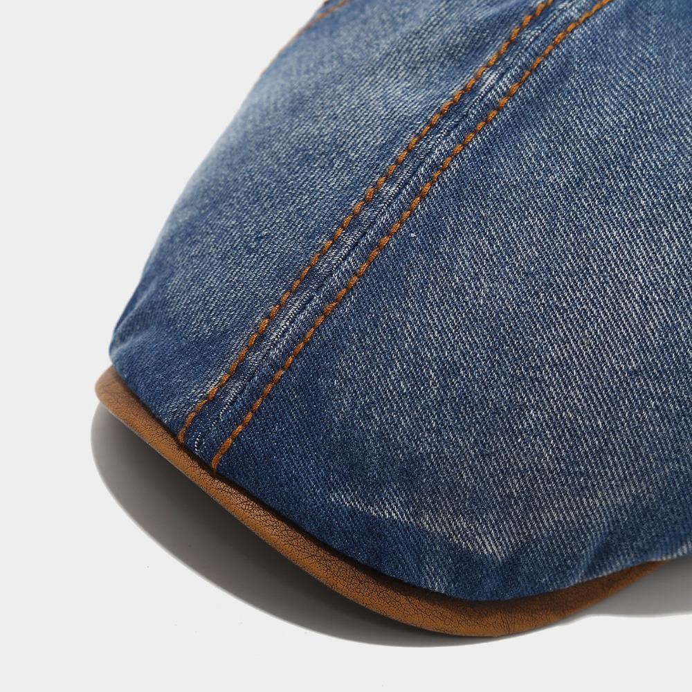 Fashion Washed Denim Beret Hat Short Brim Vintage Newsboy Cap Adjustable Peaked Cap Unisex