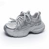 Silver Daddy Shoes Women's Spring New Mesh Breathable Leather Thick-soled Heightening Small Sneakers