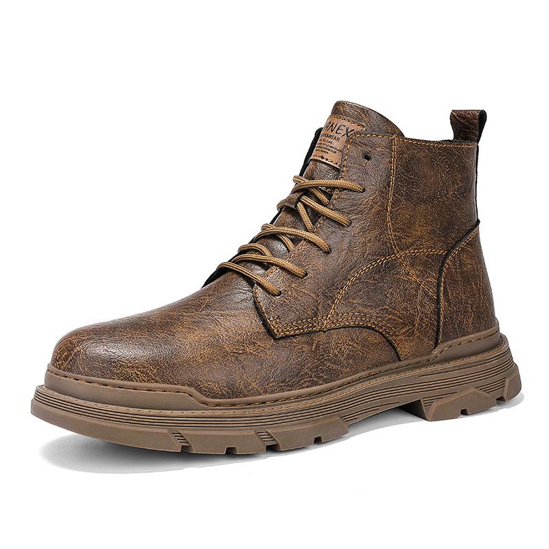New Martin Boots Fashionable Men's Retro Motorcycle Leather Boots Leather Shoes Big Size 46