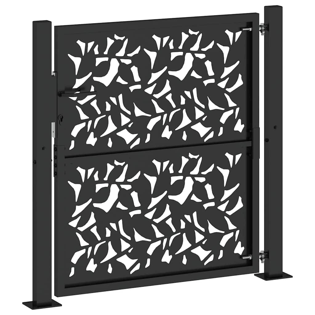 Black Garden Gate 105X106 Cm Steel Leaf Pattern