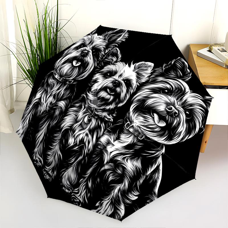 Black Yorkshire Terrier Pattern, Automatic Folding Umbrella, Portable and Foldable Design, 8 Ribs, a Christmas or Birthday Gift.
