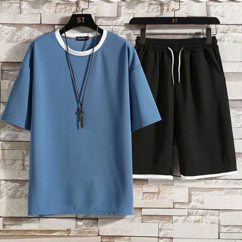 Conjunto de camiseta y pantalones cortos para hombre, camiseta informal transpirable de verano para correr, traje deportivo con estampado Harajuku a la moda para hombre