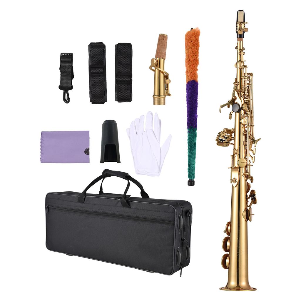Soprano Sax Straight Saxophone Brass Bb B Flat Woodwind Instrument for Student Beginner Professional Natural Shell Key