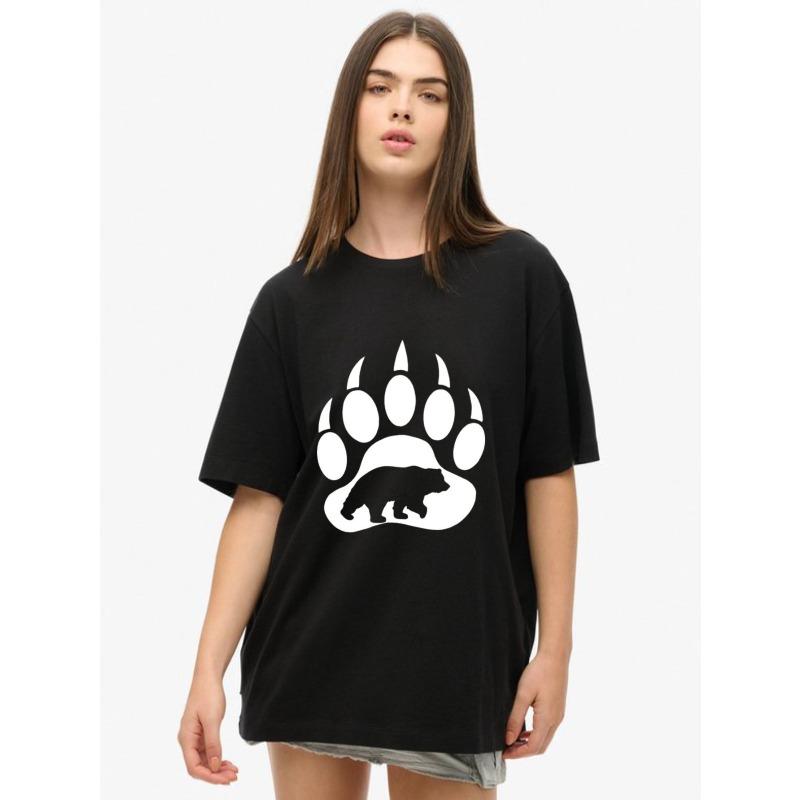 

Black Oversized T Shirt With Bear Paw Print And Bear Silhouette For Casual Wear XXXXL чёрный