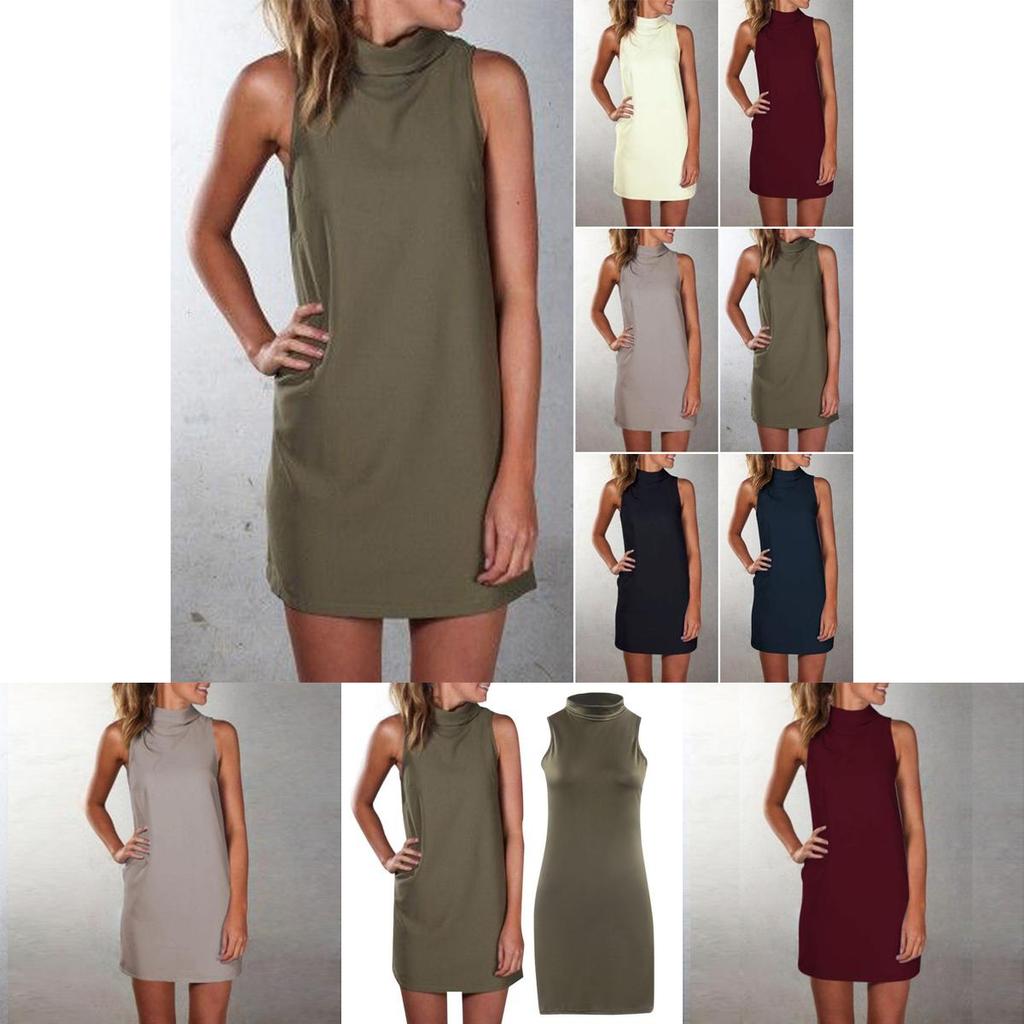 New Women Summer Sexy Party Dress Elegant Sleeveless Turtleneck Mini Dress For Casual Events
