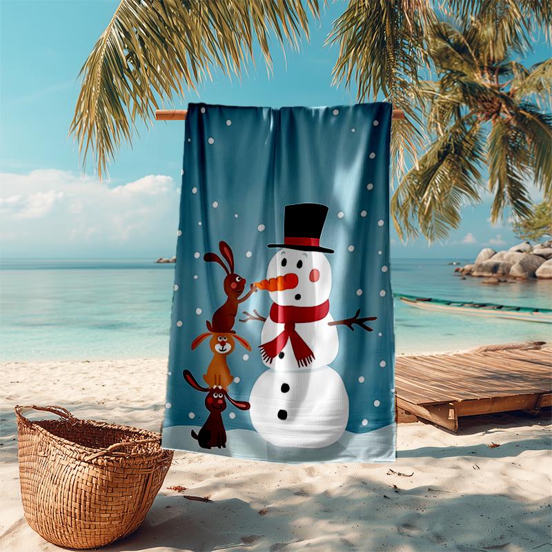 Ultra-Soft Beach Towel with Christmas Snowman Theme,Ideal for Pool - Camping, Diving - Perfect Travel Essential, Vibrant Beach Towel.
