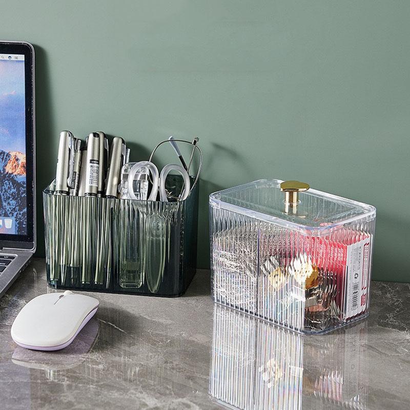 Acrylic Cosmetic Storage Boxes, Cotton Swabs, Makeup Pads, Desktop Storage Boxes with Lids, Transparent Divider Storage Boxes