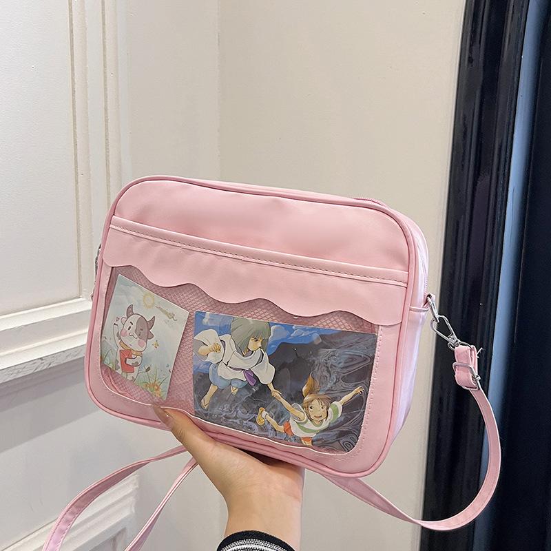 Cute and Versatile Simple Japanese PU Two Dimensional Transparent One Shoulder Crossbody Bag Female Soft Girl Bag