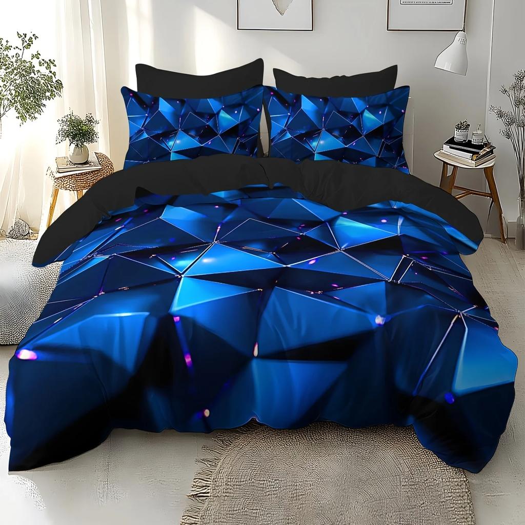 3Pcs Breathable Geometric Pattern Duvet Cover Set, All Season Machine Washable Bedding with Pillowcases Home Decor