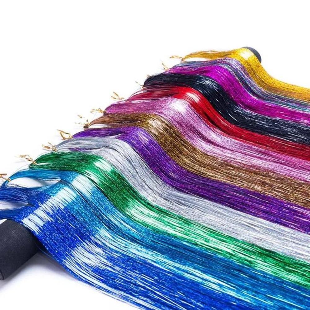 600 Strähnen funkeln glänzendes Haar Lametta Regenbogen-Haarverlängerung blendet Frauen Hippie-Haardekoration Flechten Haar-Styling-Tools