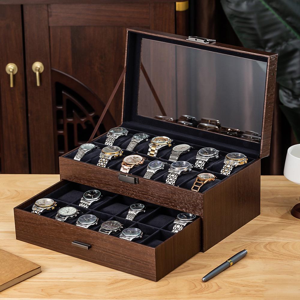 2025 Walnut Wood Grain Watch & Sunglasses Storage Box