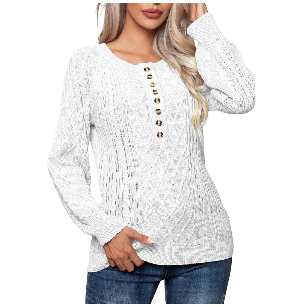 Damenmode Solid Button Twisted Langarm Teig Twists Strickpullover Bluse Frauen