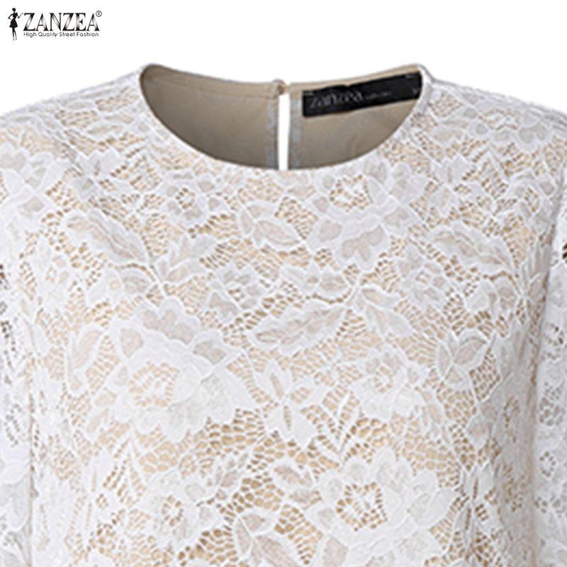 ZANZEA Women Elegant Casual Round Neck Half Sleeve Lace Dress