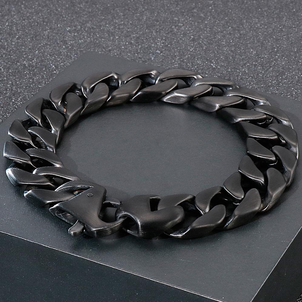 Hypoallergenic Matte Stainless Steel Cuban Chain Bracelet for Men Brushed Black/Silver Color Men's Bracelets With Lobster Clasp