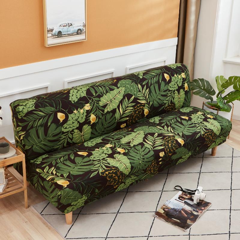 1pc Stretch Sofa Bed Cover, Tropical Leaf Floral Print Elastic Couch Cover for Living Room, Washable Modern Furniture Protector