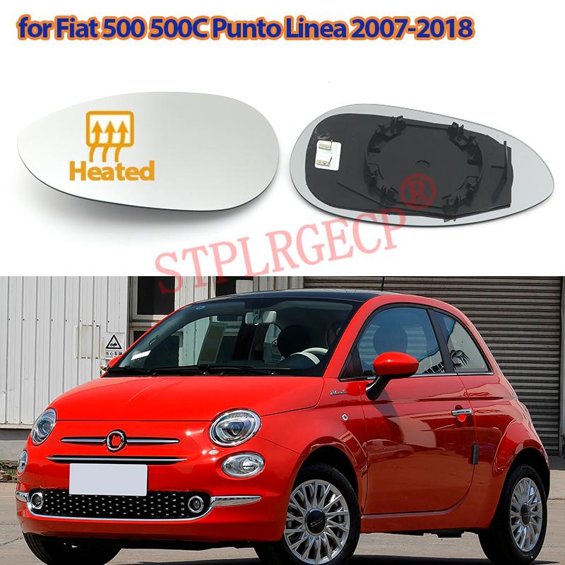Pour Fiat 500 500C Punto Linea 2007-2018 – Verre de rétroviseur latéral chauffant de remplacement avec plaque, gauche et droite