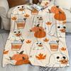 1pc Cozy Pumpkin Maple Leaf Blanket - Cute Ghosts Holding Pumpkins & Fall Foliage, Lightweight Flannel Bedspread Suitable for Dorm, Sofa, Bed, Contemp
