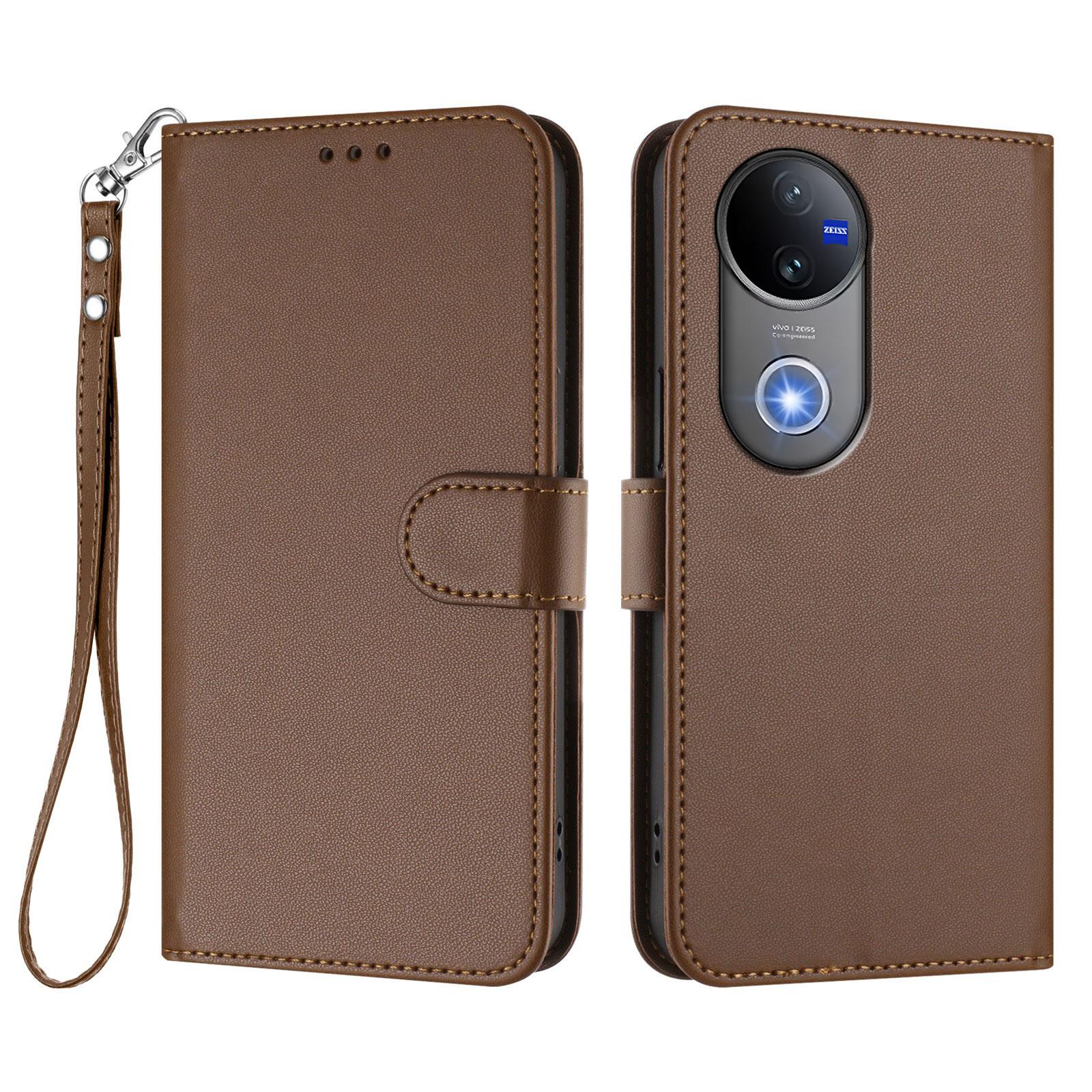 

For vivo V50e 5G/vivo V50 5G Leather Case Wallet Stand Phone Cover with Wrist Strap Brown