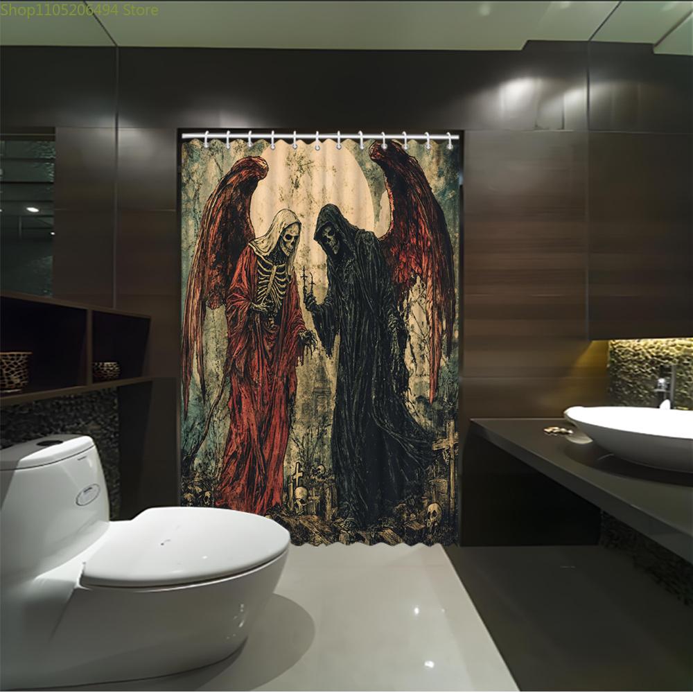 1pc Gothic Fantasy Shower Curtain with Medieval Castle & Dark Knights Design - Heavyweight Polyester Fabric Bathroom Decor, 17