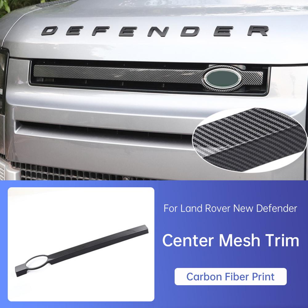 For Land Rover Defender 90 110 2020-2024 Middle Grille Decorative Strip Machine Cover Blackened Carbon Fiber Decorative Strip