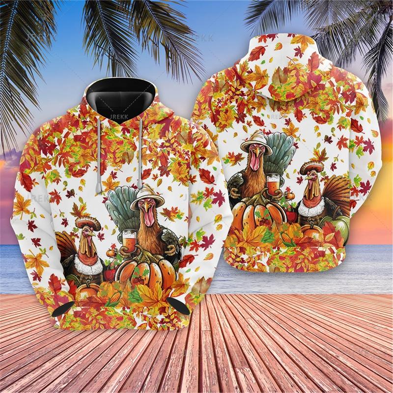 Harajuku 3D Print Happy Thanksgiving Day Hoodies Drawstring Turkey Pumpkin Graphic Hooded Sweatshirts Funny Mens Clothing Hoodie
