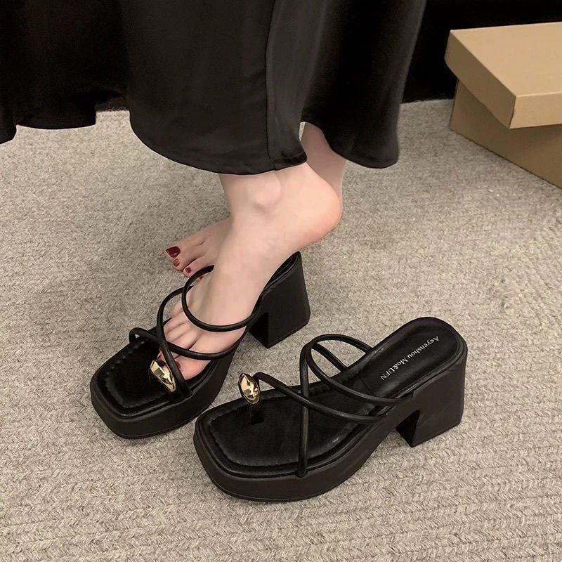 Silver toe platform sandals women's summer new retro outer wear versatile height increase muffin bottom casual