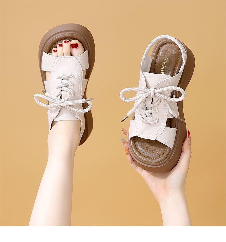 Fish mouth sandals women's summer new muffin thick sole with skirt, wearing sandals outside