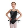 Mädchen Latin Dance Kostüm Ärmellos Neckholder V-Ausschnitt Rückenfrei Glänzend Strasssteine Quasten Leotard