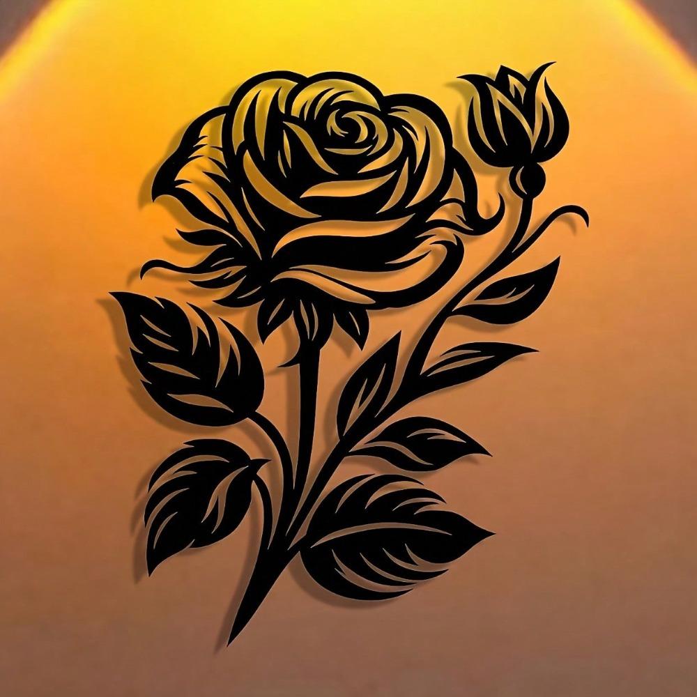 Black White Metal Rose Wall Art Iron Flower Decor for Home Office Cafe Gift