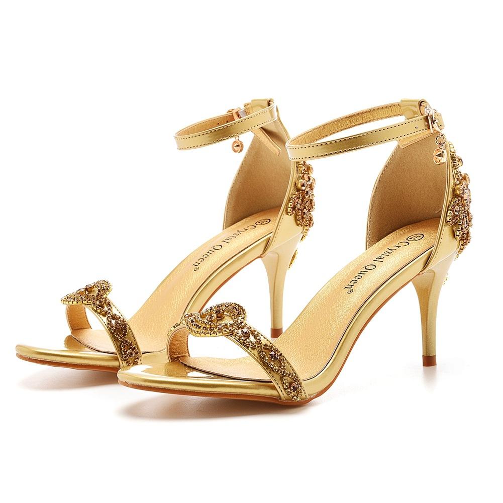 7cm Temperament Light Mouth Strap Thin Heel Sandals Crystal Yellow Diamond Wedding Shoes Sexy Fish Mouth Summer Sandals