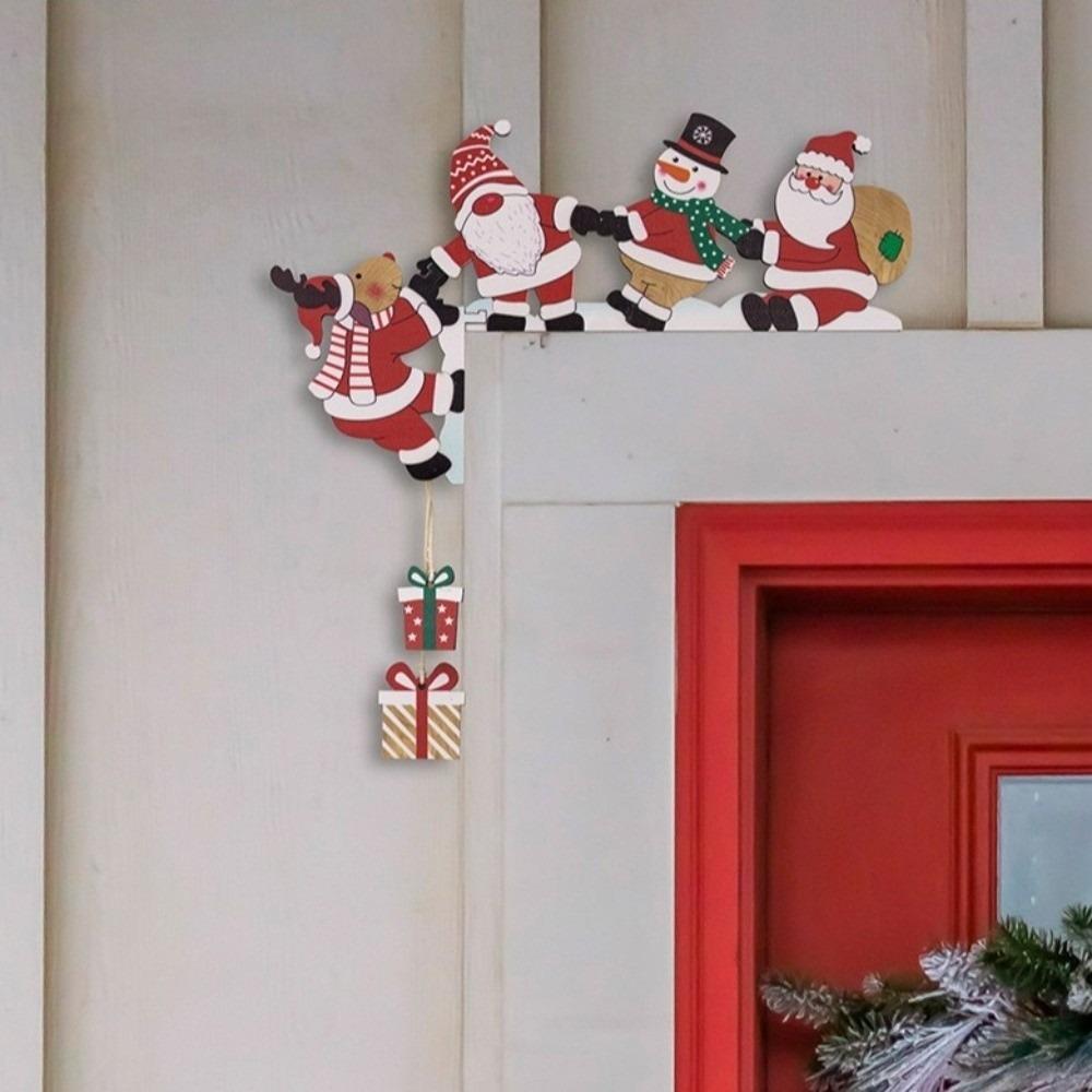 Wooden Christmas Door Corner Sign Cartoon Door Frame Trim Santa Claus Door Frame  Home