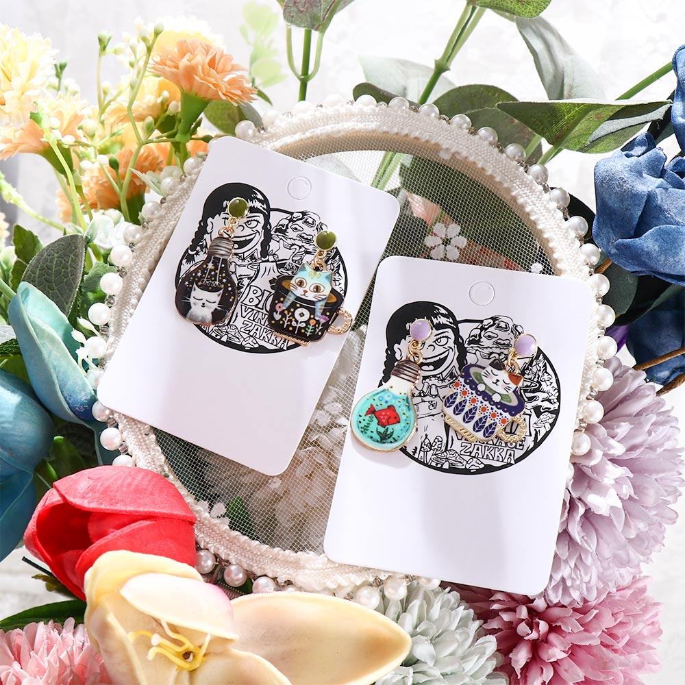 Fashion Asymmetric Zinc Zinc Alloy Women Cute Animals pendants earrings Light Bulb Cat Stud Earrings Cup Cat