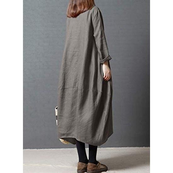 Yino 8 colors available long sleeve spring autumn winter dress womens tunic maxi length tops plus size loose linen body coverage slimming stylish