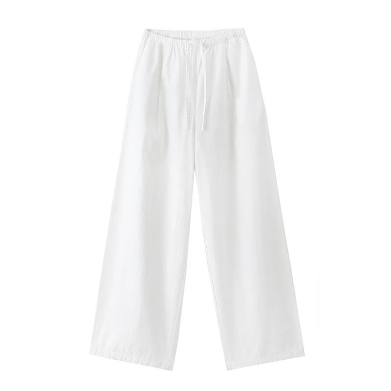 Women's Summer Cotton Wide-Leg Cropped Pants - Solid Color, Comfortable & Slimming Casual Straight-Leg Design
