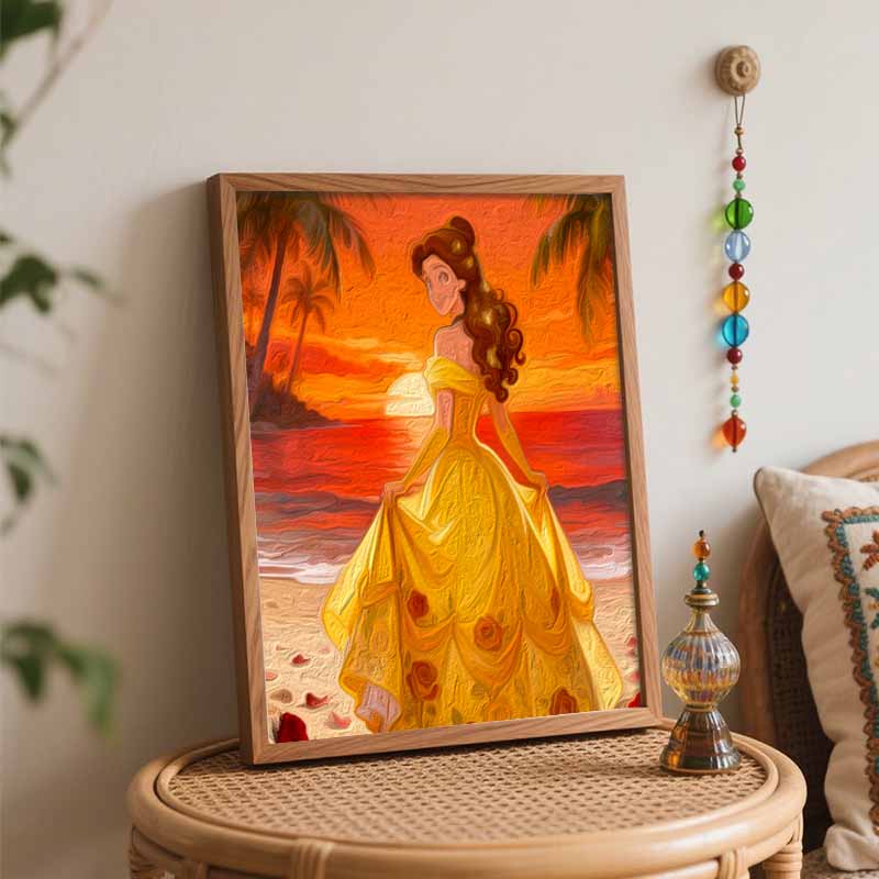 Disney Oil Paint Hand Painting Kit Belle Sunset Beach Decoration Classic Style Home Decor Art Craft Wall Hanging Personalized Painting Gift