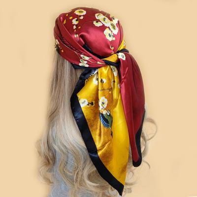 90*90cm Damen Schal Seidengefühl Haar Nacken Quadratisch Büro Bandana Schal Kellner Flugbegleiter Taschentuch Ringe Wickel