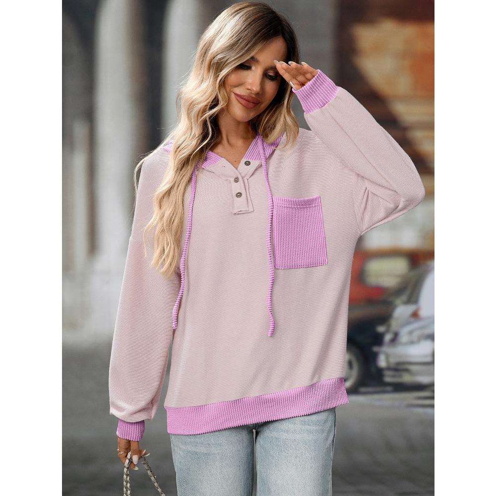 Sweat à capuche d'automne pour femmes avec poche contrastée