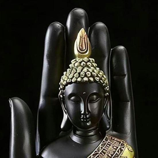 Palm Buddha Statue Meditating Thai Buddha Sitting Figurine Spiritual Sculpture for Home Office Zen Decor