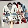 Women Cardigan Sweater Spring Autumn Long Sleeve V-Neck Wild Knitted Jacket Cartoon Printing Thick Sweater Cardigan Coat