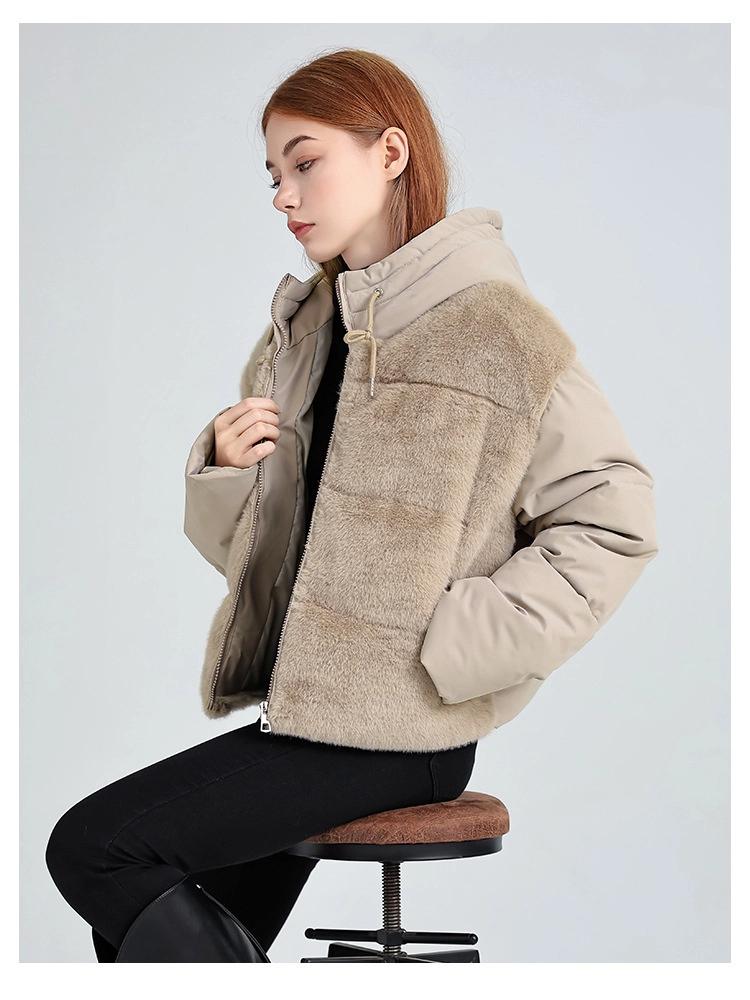 Winter Short Hooded Lamb Wool Stitching Warm Down Jacket