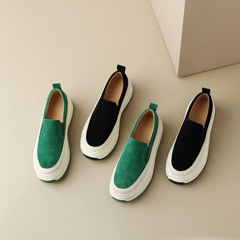 Stylish Breathable Women's Shoes Slip On Green Female Footwear Loafers Casual Comfortable Thick Bottom Female Vulcanized Shoes